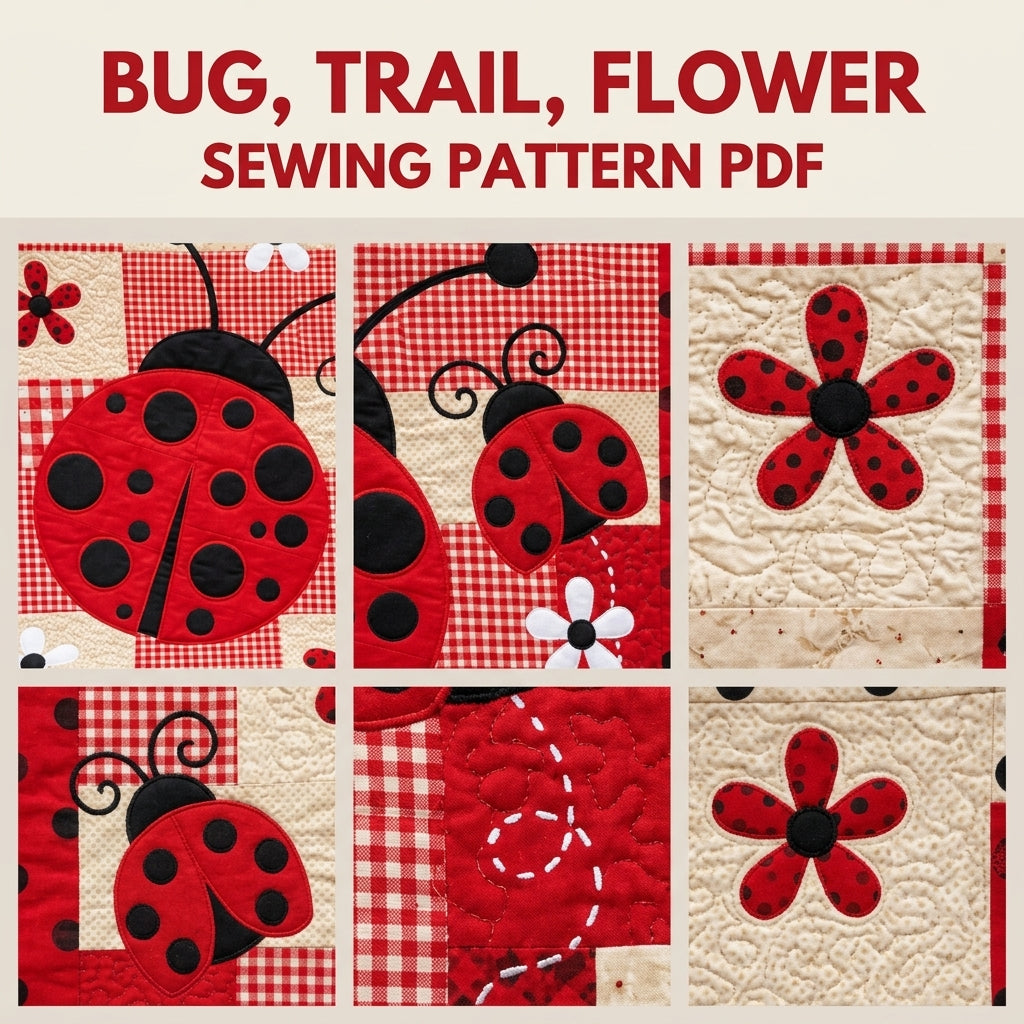 Big Ladybug Gingham Quilt Sewing Pattern PDF – Giant Ladybug Appliqué Quilt