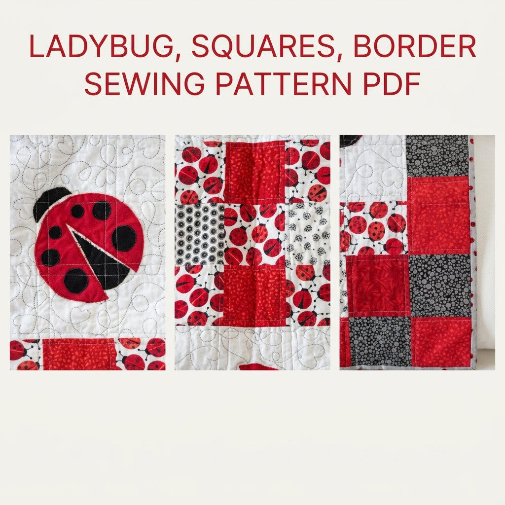 Ladybug Patchwork Quilt Sewing Pattern PDF – Appliqué Ladybug Squares Quilt