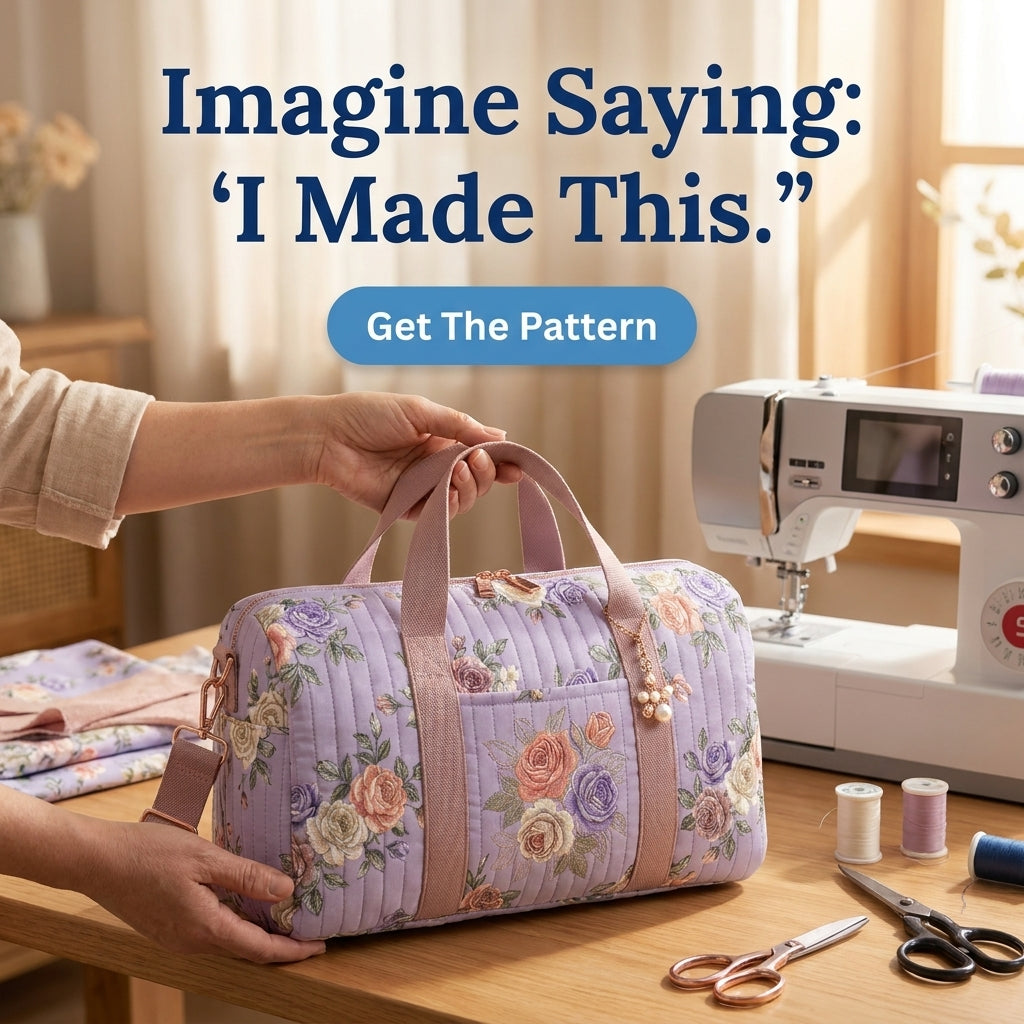 Quilted Duffle Bag Sewing Pattern — Weekender with Detachable Strap and Side Pockets, PDF Download