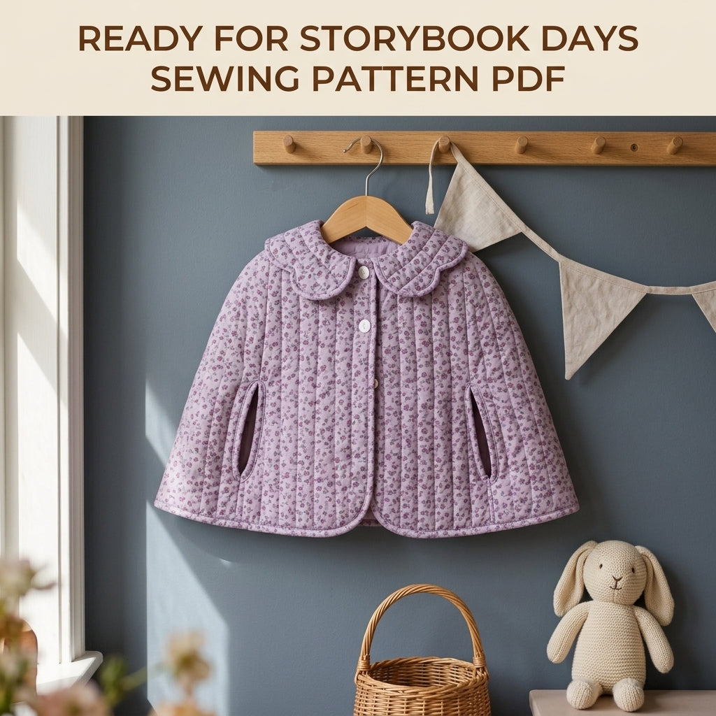 Children's Quilted Cape Sewing Pattern PDF – Girls' Cape with Scalloped Collar and Arm Slits