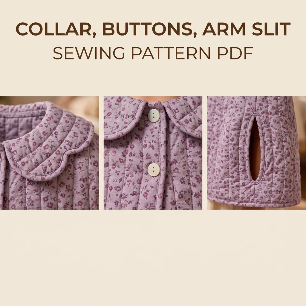 Children's Quilted Cape Sewing Pattern PDF – Girls' Cape with Scalloped Collar and Arm Slits