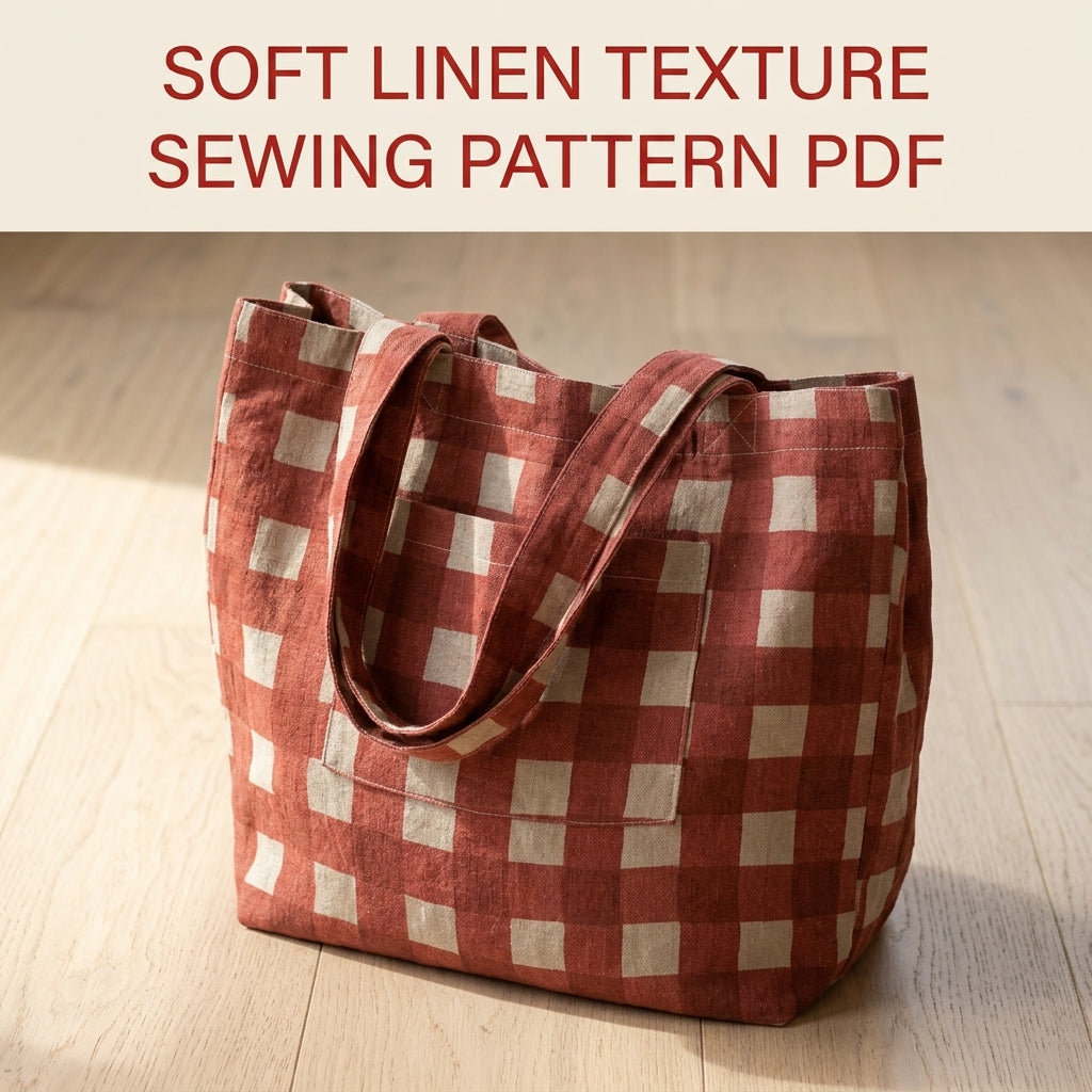 Gingham Tote Bag Sewing Pattern PDF – Linen Tote with Patch Pocket