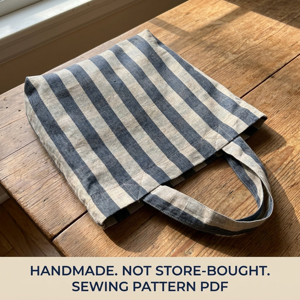 Striped Linen Tote Bag Sewing Pattern PDF – Easy Striped Shoulder Tote