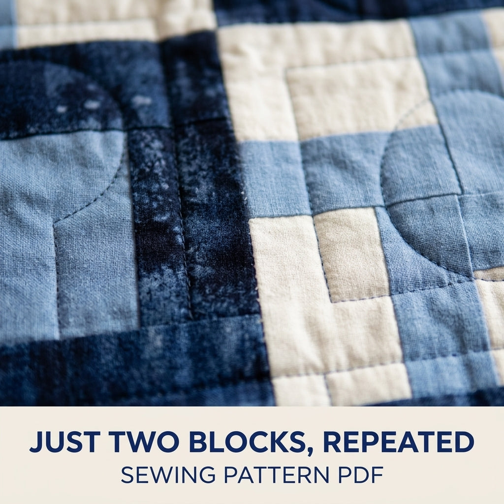 Blue Box and Cross Quilt Sewing Pattern PDF – Easy Two Block Checkerboard Quilt