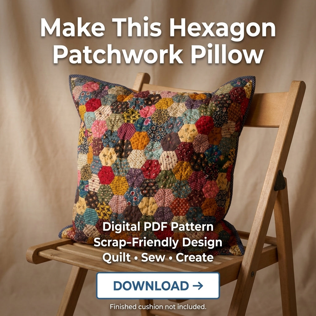 Scrappy Hexagon Cushion Pattern | English Paper Piecing Hexie Pillow Cover | Beginner Hand-Sewing Project | PDF Instant Download