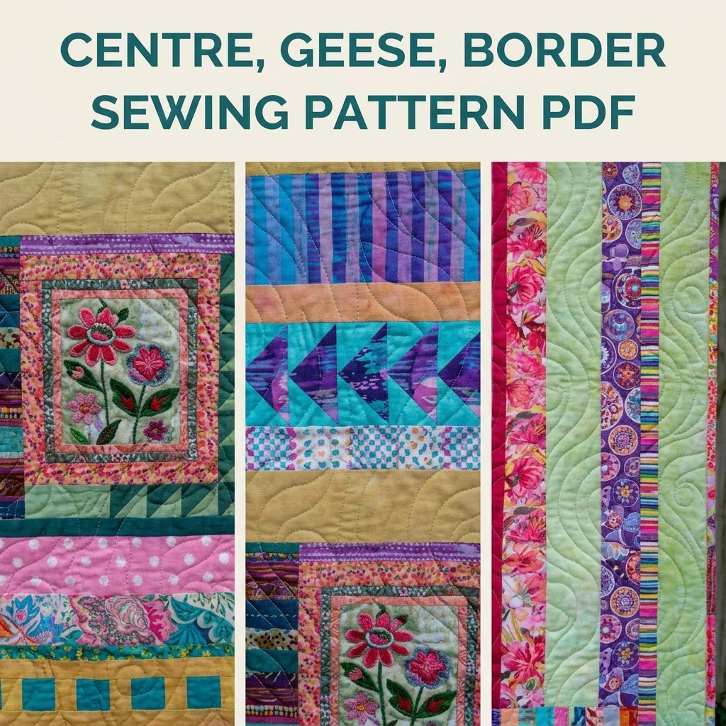 Garden Medallion Strip Quilt Pattern PDF – Improv Medallion Quilt with Pieced Rounds