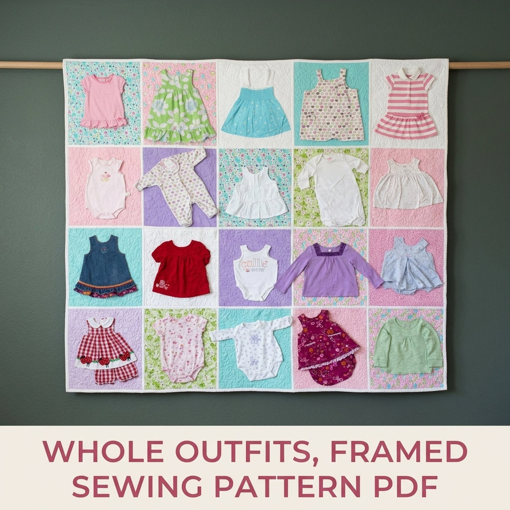 Framed Outfit Memory Quilt Sewing Pattern PDF – Whole Baby Clothes Appliqué Keepsake