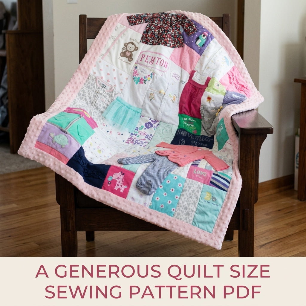 Minky Border Memory Quilt Sewing Pattern PDF – Baby Clothes Keepsake with Soft Border