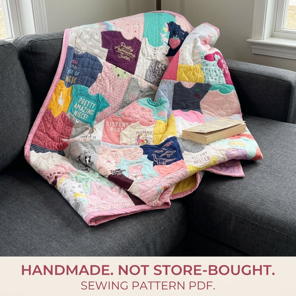 Baby Clothes Memory Quilt Sewing Pattern PDF – Keepsake Quilt from Onesies