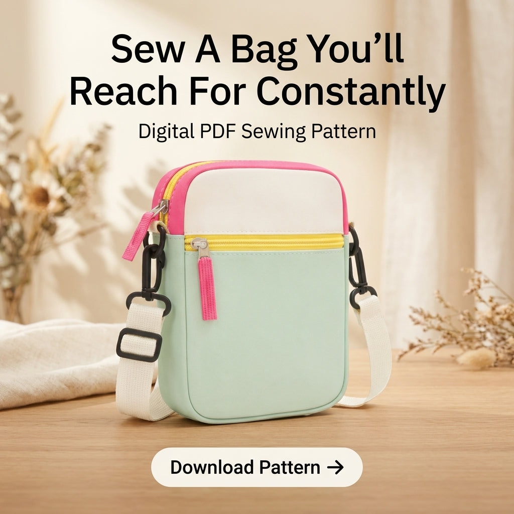 Phone Crossbody Bag Sewing Pattern — Two-Pocket Mini Bag with Adjustable Strap, Beginner Friendly, PDF Download