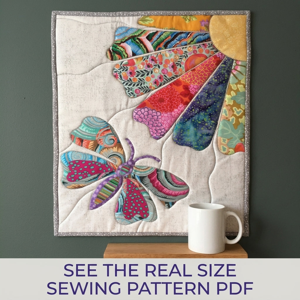 Sunflower Butterfly Mini Quilt Sewing Pattern PDF – Appliqué Wall Quilt
