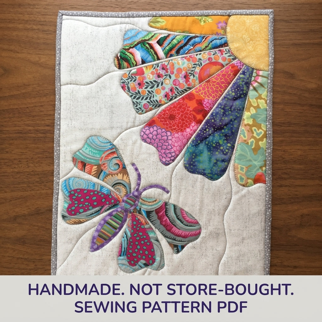 Sunflower Butterfly Mini Quilt Sewing Pattern PDF – Appliqué Wall Quilt