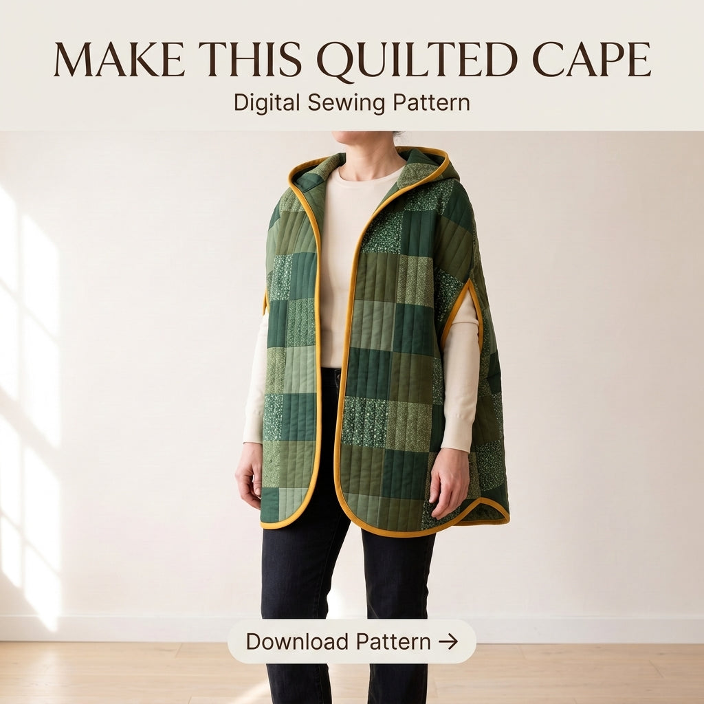 Quilted Cape Sewing Pattern – Hooded Patchwork Cape with Arm Slits