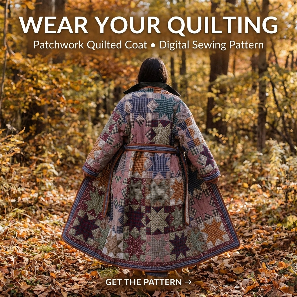 Quilt Coat Sewing Pattern – Long Belted Patchwork Star Coat