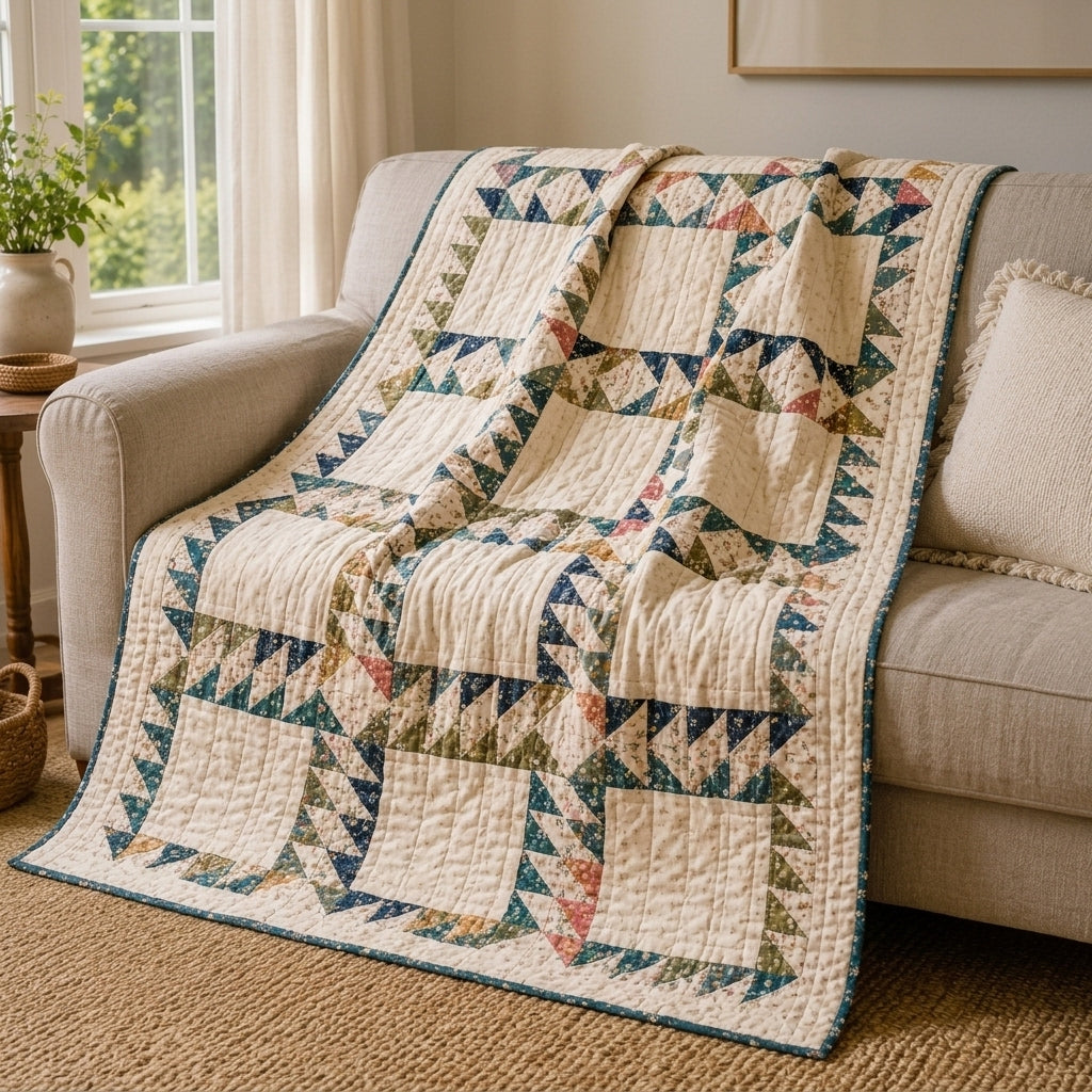 Flying Geese Quilt Pattern PDF – Traditional Throw Quilt with Flying Geese Lattice