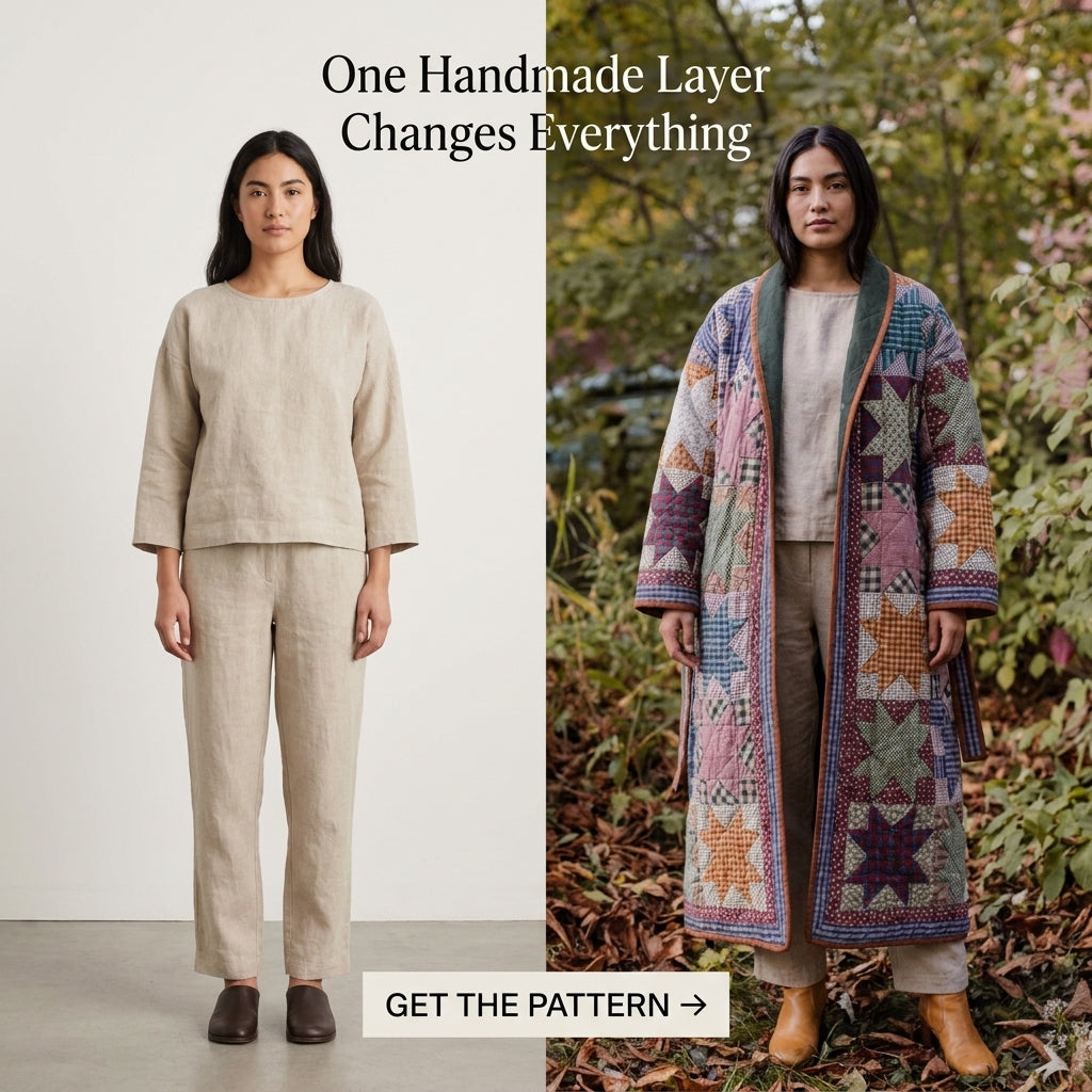 Quilt Coat Sewing Pattern – Long Belted Patchwork Star Coat