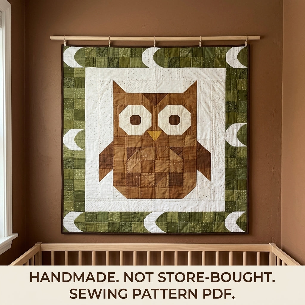 Owl Baby Quilt Pattern PDF – Woodland Pieced Nursery Quilt with Green Border