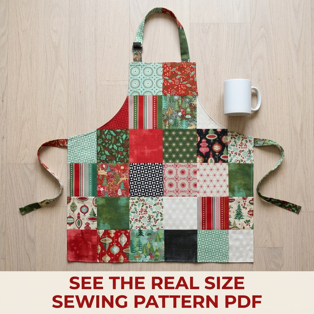 Christmas Patchwork Apron Sewing Pattern PDF – Charm Square Holiday Apron