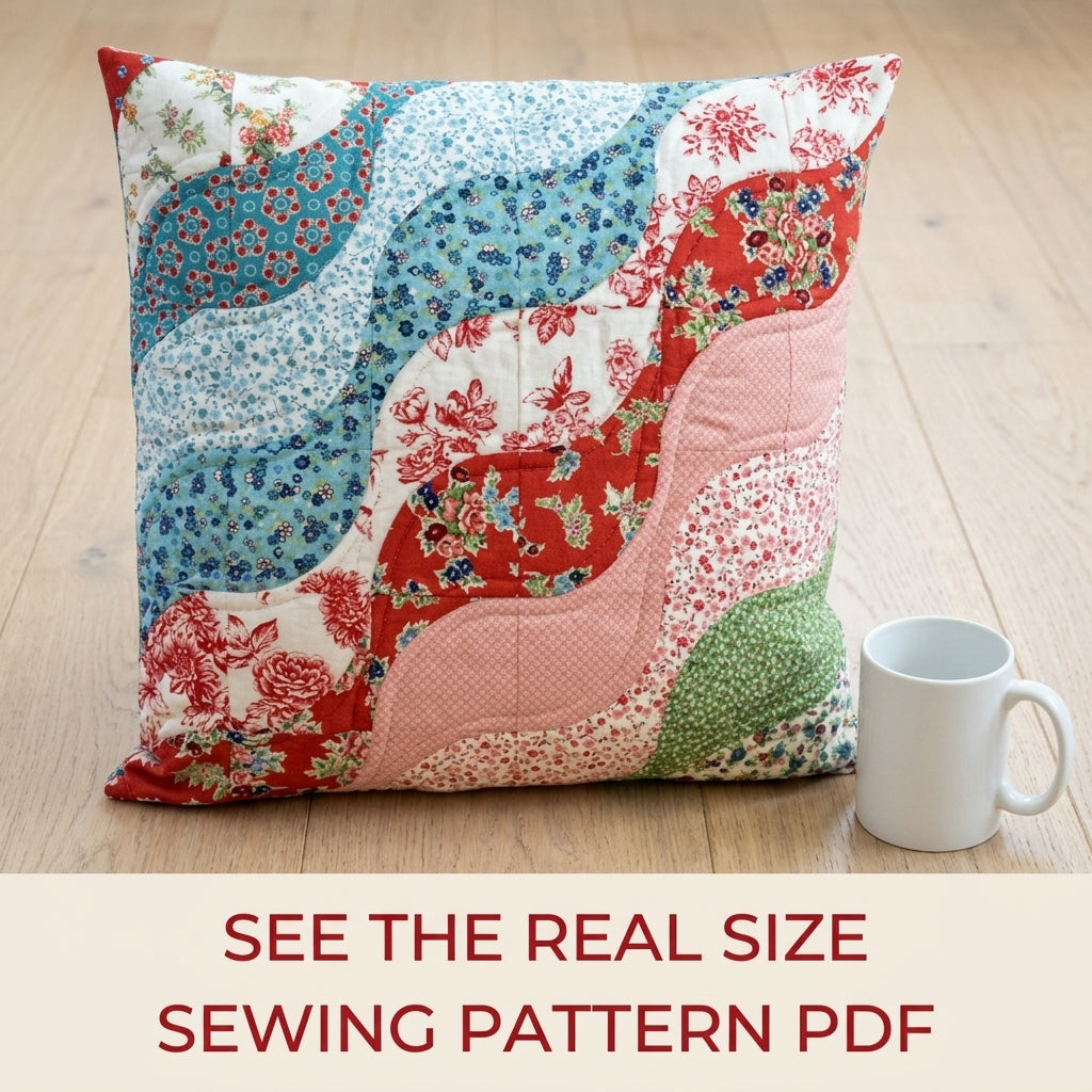 Wave Patchwork Cushion Sewing Pattern PDF – Curved Piecing Pillow