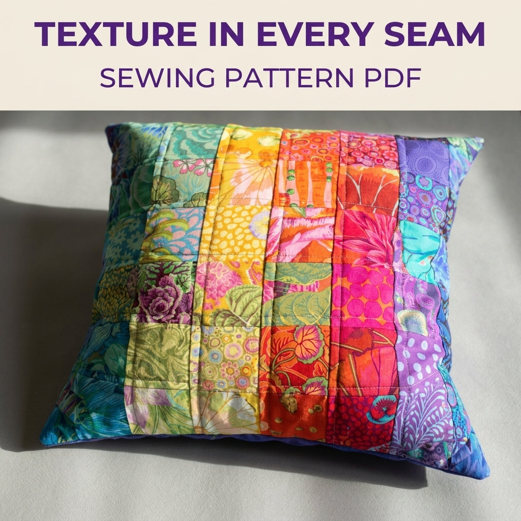 Rainbow Squares Cushion Sewing Pattern PDF – Bold Print Patchwork Pillow