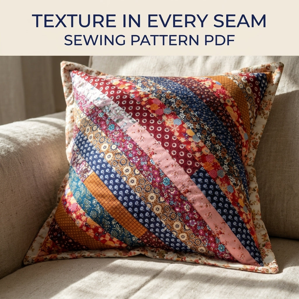 Diagonal String Patchwork Cushion Sewing Pattern PDF – Scrap Pillow Cover