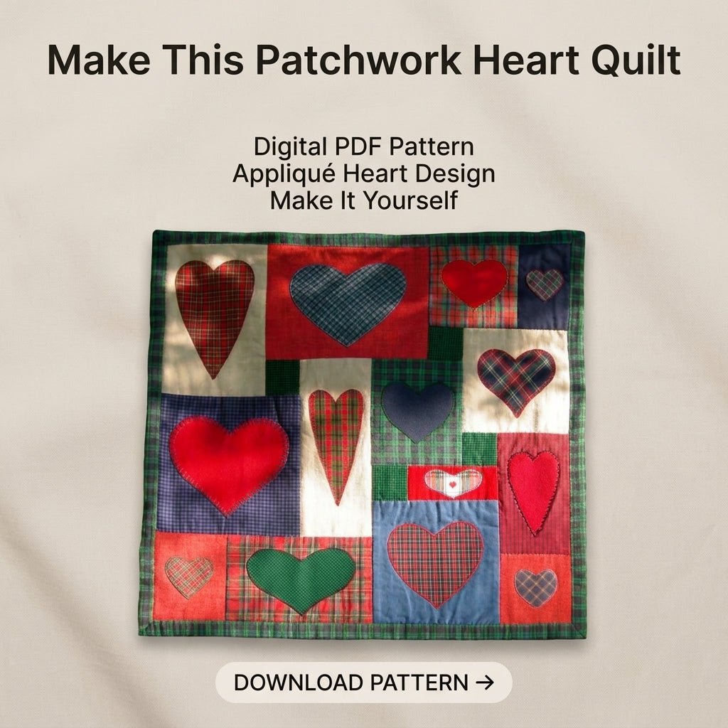 Plaid Heart Appliqué Quilt Pattern – Cozy Patchwork Wall Hanging