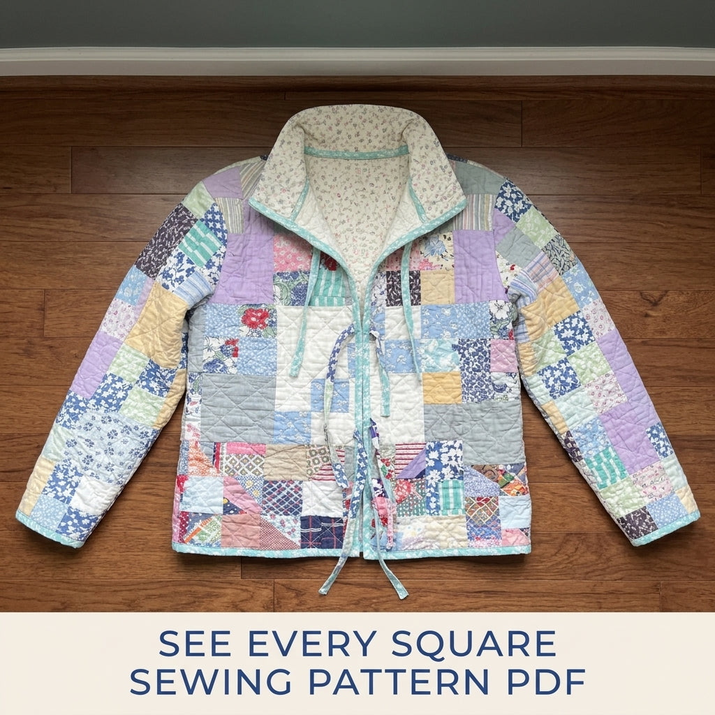 Vintage Patchwork Tie Jacket Sewing Pattern PDF – Upcycled Quilt Jacket
