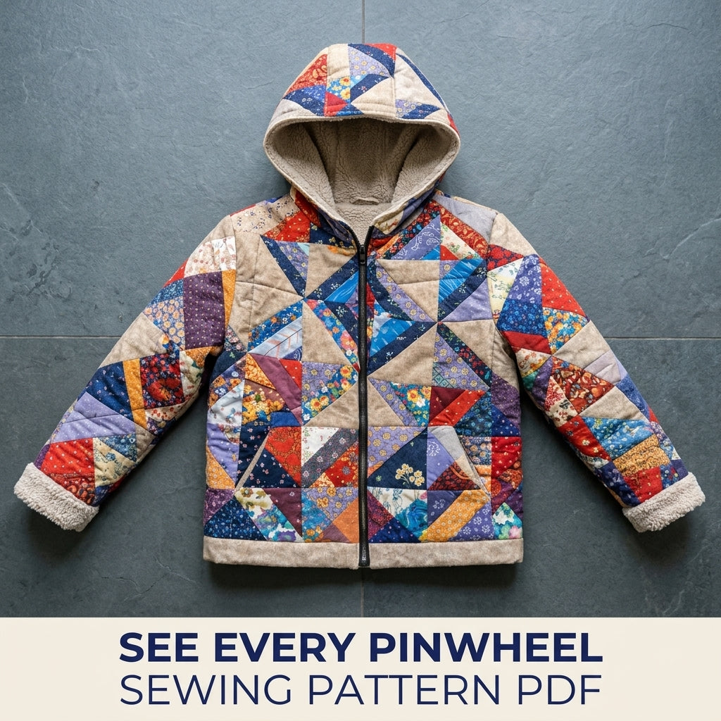 Scrappy Pinwheel Puffer Jacket Sewing Pattern PDF – Quilted Hooded Coat