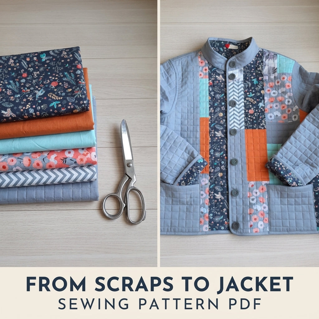 Grey Patchwork Quilted Jacket Sewing Pattern PDF – Modern Quilted Coat