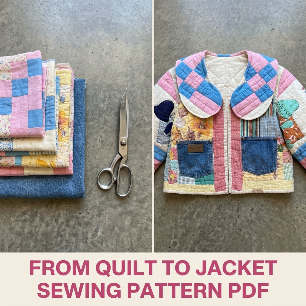 Round Collar Quilt Jacket Sewing Pattern PDF – Round Collar Jacket from a Vintage Quilt