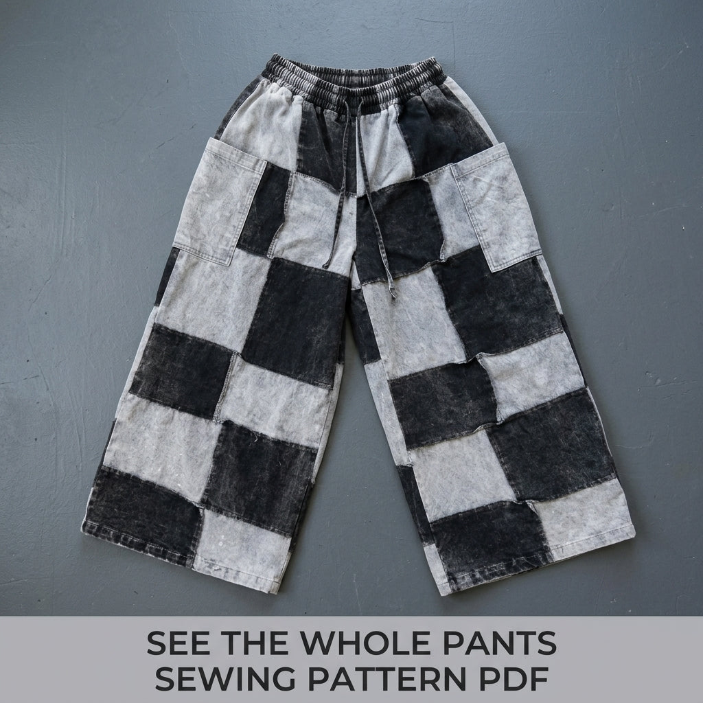 Patchwork Wide Leg Pants Sewing Pattern PDF – Patchwork Checkerboard Trousers