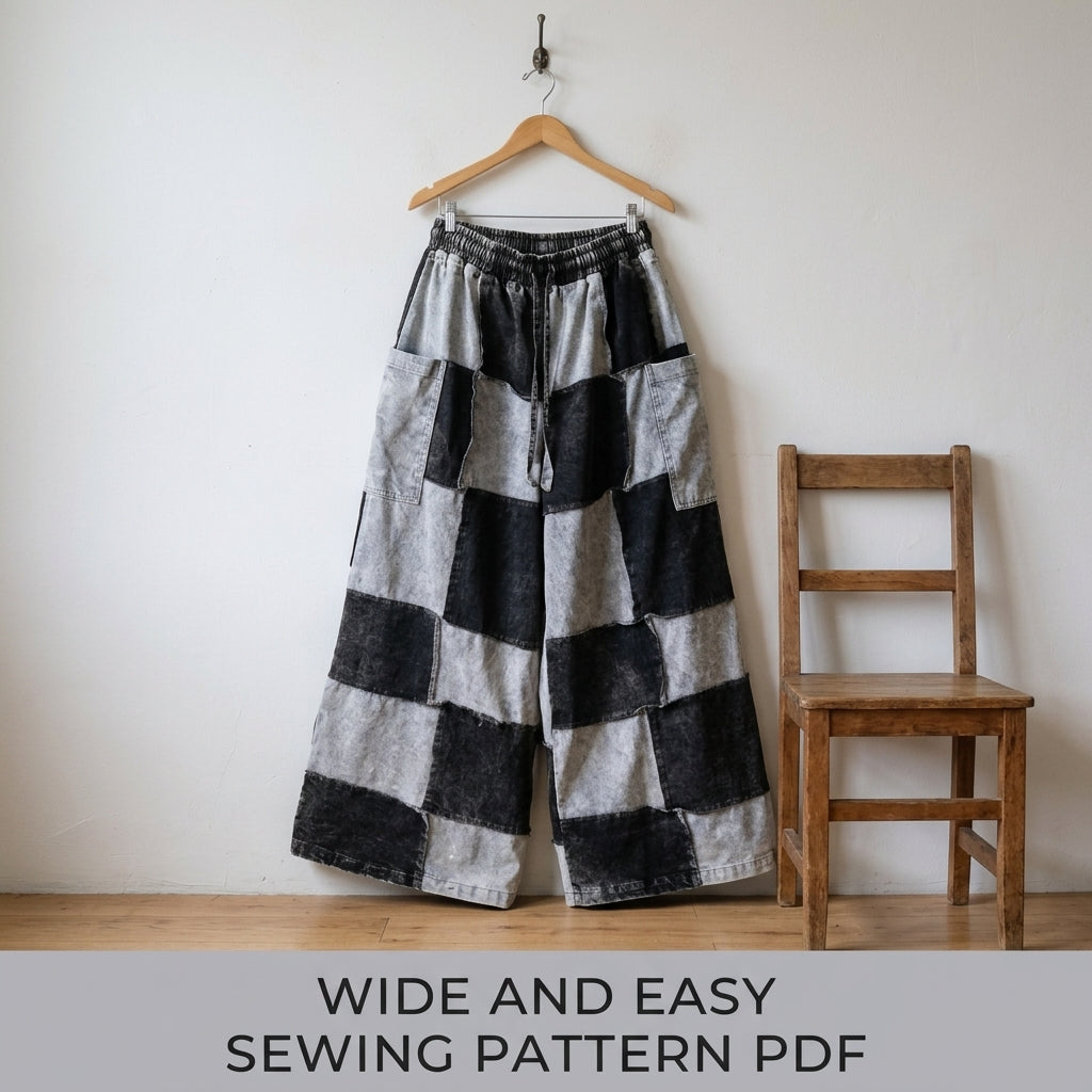 Patchwork Wide Leg Pants Sewing Pattern PDF – Patchwork Checkerboard Trousers