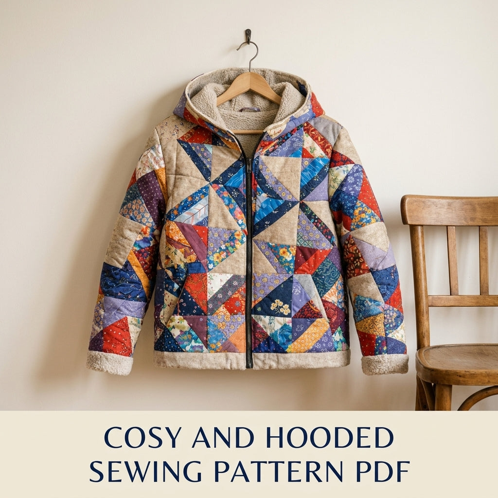 Pinwheel Star Hooded Puffer Sewing Pattern PDF – Patchwork Winter Jacket