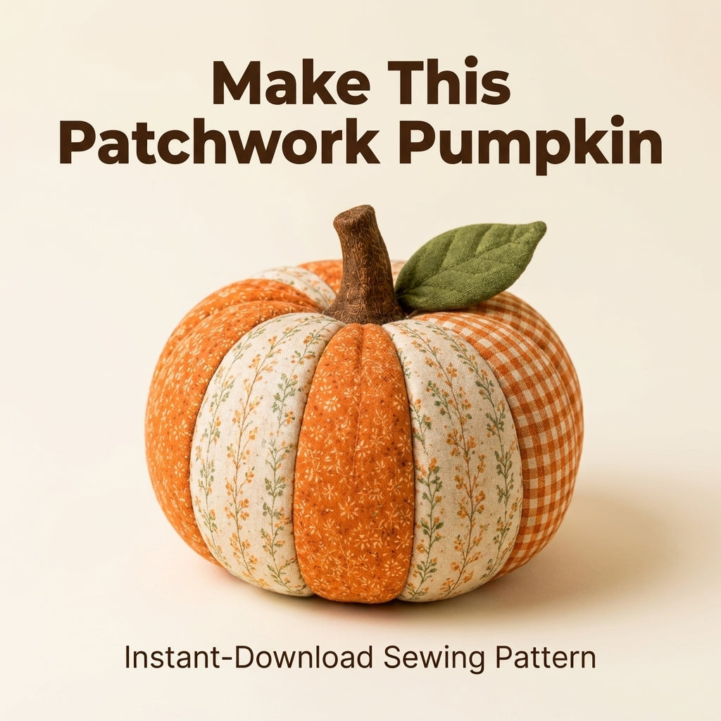 Patchwork Pumpkin Sewing Pattern — 3D Fabric Pumpkin and Flat Décor Mat, Two Projects, Beginner Friendly, PDF Download