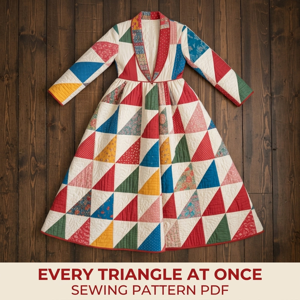 Patchwork Quilted Robe Coat Sewing Pattern PDF – Floor-Length Half-Square Triangle Quilt Coat