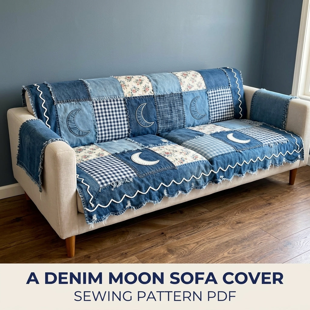 Denim Moon Sofa Cover Sewing Pattern PDF – Upcycled Jeans Throw