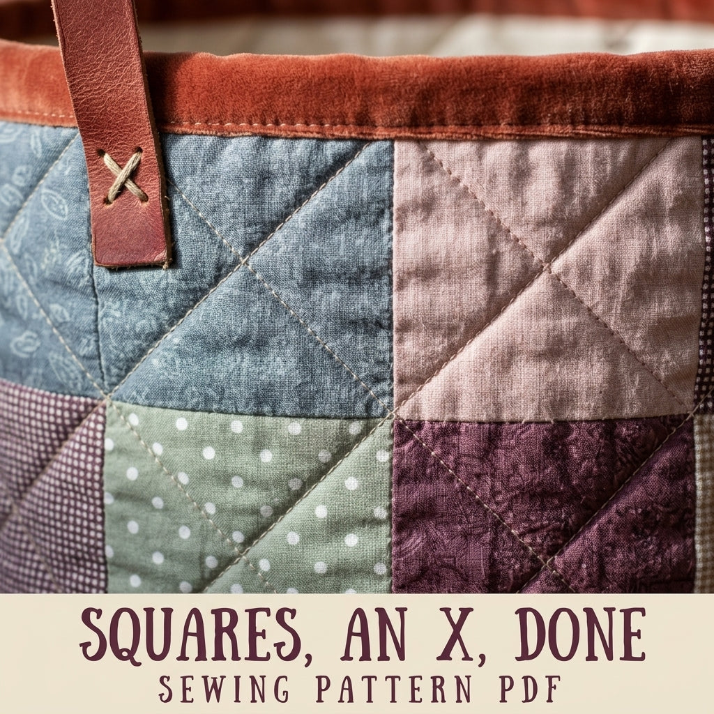 Patchwork Storage Basket Sewing Pattern PDF – Quilted Fabric Basket with Leather Handles