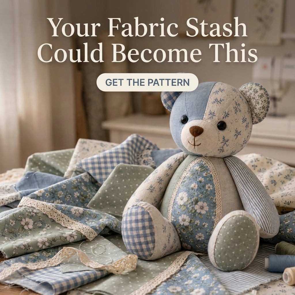 Memory Bear Sewing Pattern — Patchwork Teddy Made From Keepsake Fabrics, Full-Size Templates, PDF Download