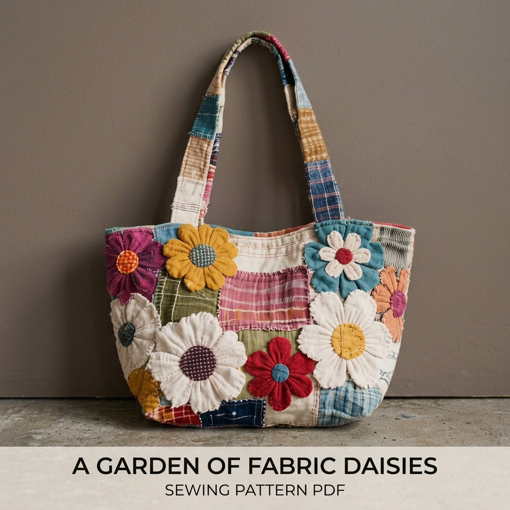 Daisy Garden Rag Patchwork Tote Sewing Pattern PDF – Boho Fabric Flower Bag