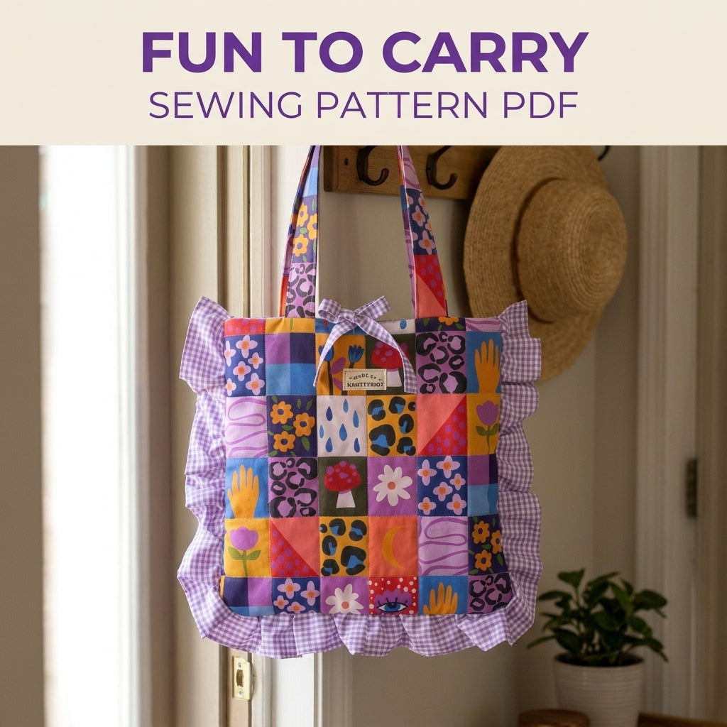 Ruffled Gingham Edge Tote Sewing Pattern PDF – Flat Tote with Ruffle Trim