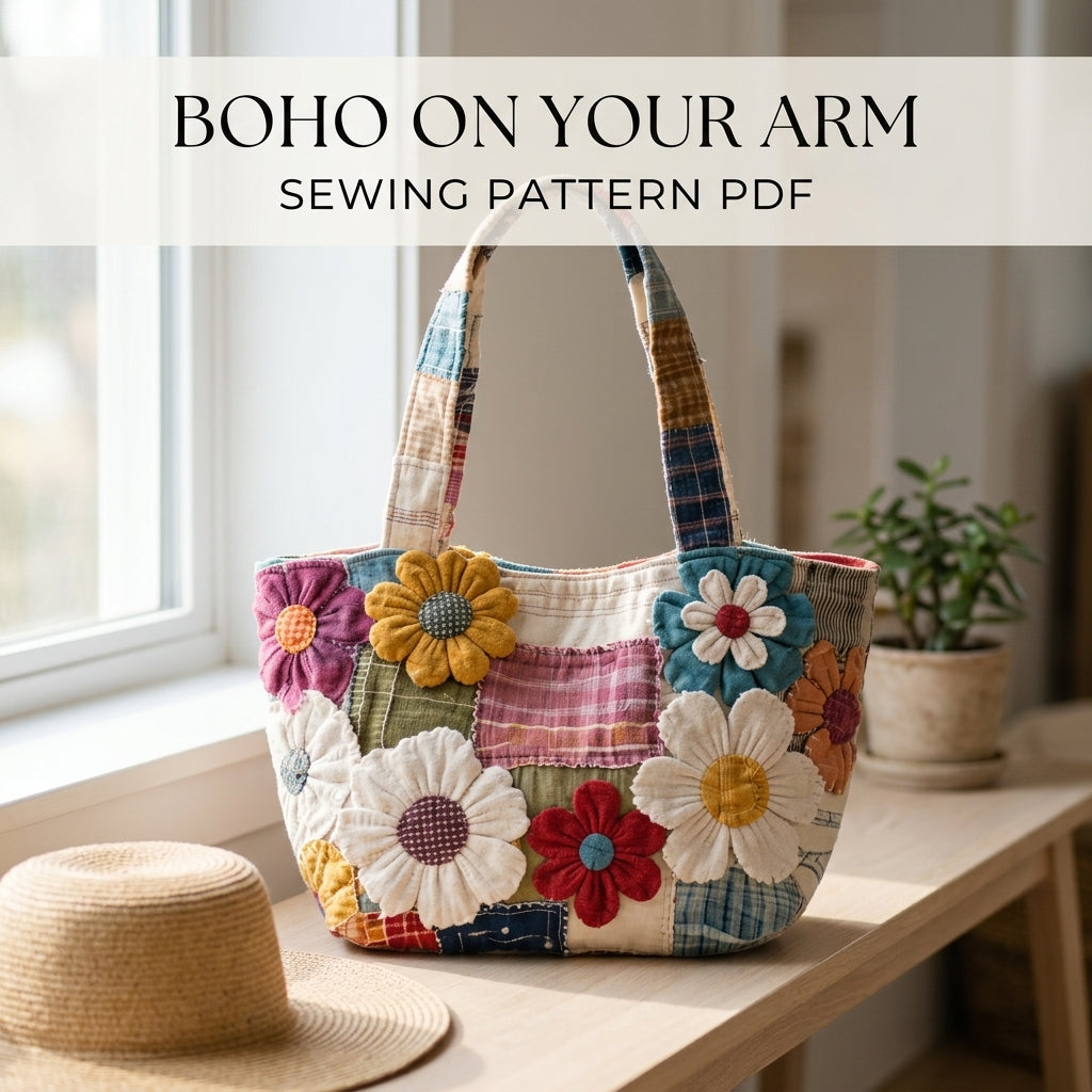 Daisy Garden Rag Patchwork Tote Sewing Pattern PDF – Boho Fabric Flower Bag