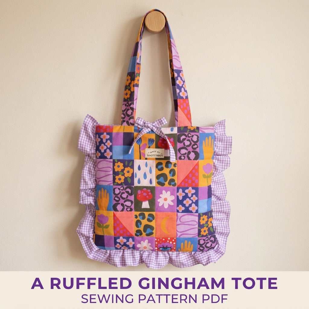 Ruffled Gingham Edge Tote Sewing Pattern PDF – Flat Tote with Ruffle Trim