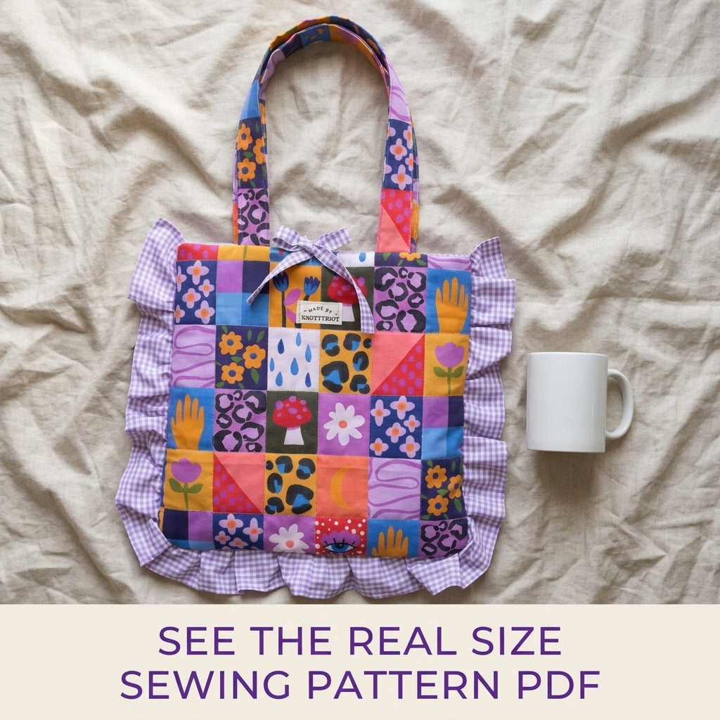 Ruffled Gingham Edge Tote Sewing Pattern PDF – Flat Tote with Ruffle Trim
