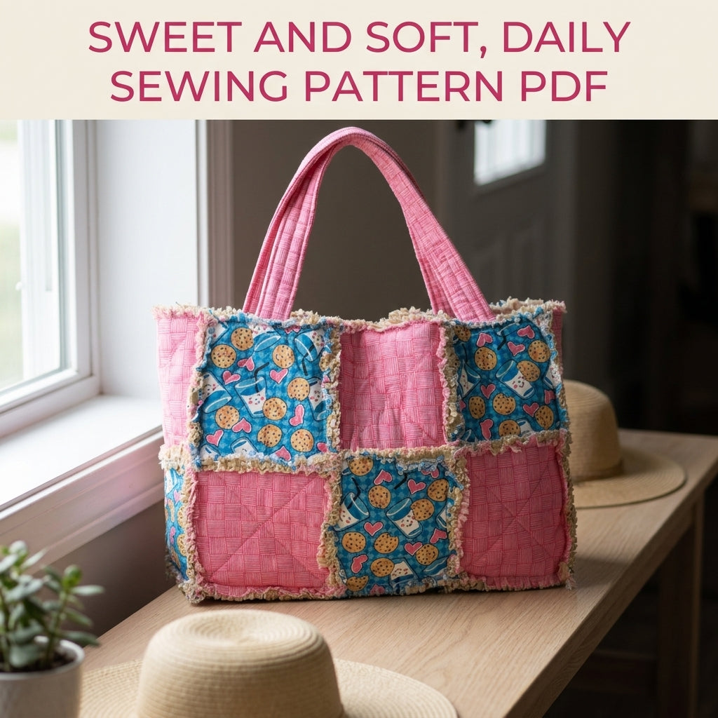 Rag Quilt Patchwork Tote Sewing Pattern PDF – Easy Frayed Seam Bag