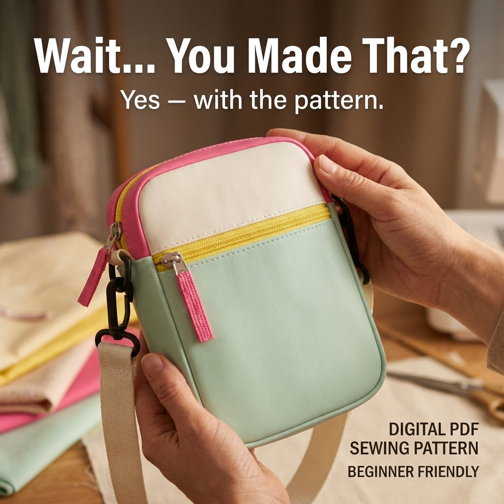 Phone Crossbody Bag Sewing Pattern — Two-Pocket Mini Bag with Adjustable Strap, Beginner Friendly, PDF Download
