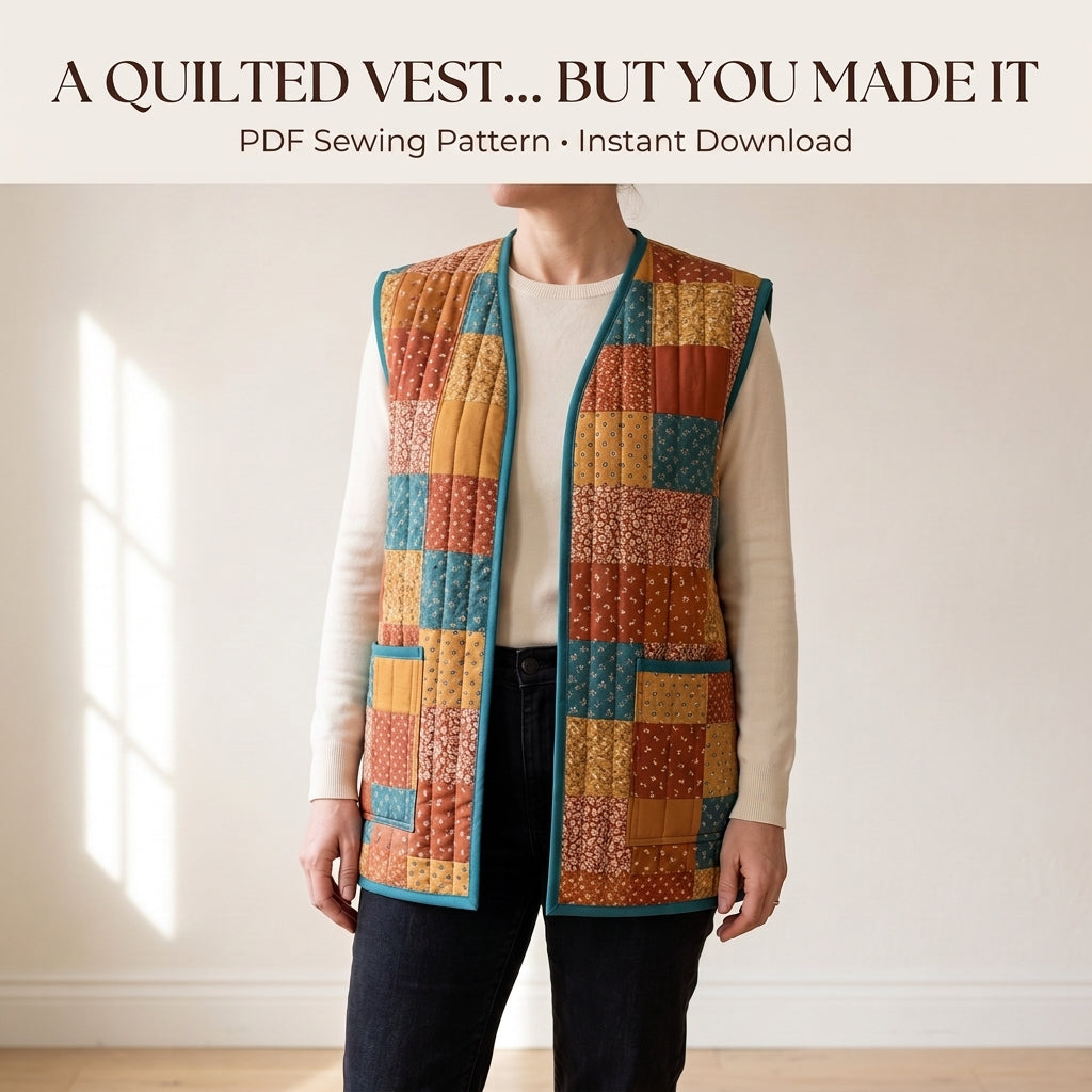 Quilted Vest Sewing Pattern – Patchwork Vest with Patch Pockets