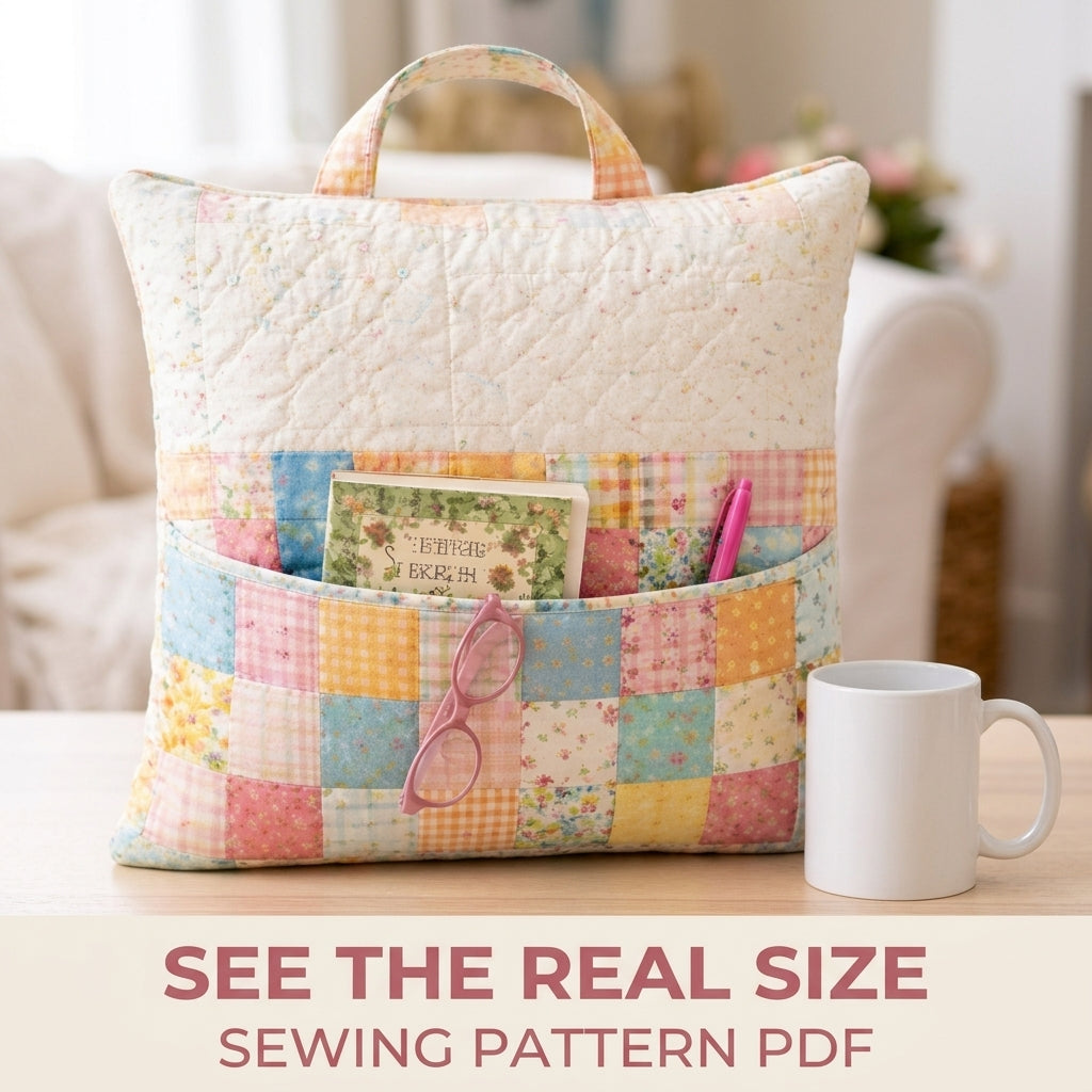 Patchwork Pocket Reading Pillow Sewing Pattern PDF – Book Pocket Cushion