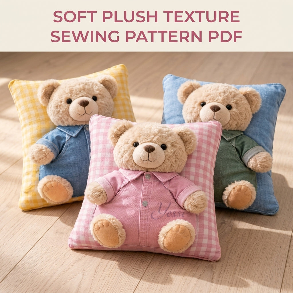 Teddy Bear Pocket Pillow Sewing Pattern PDF – Nursery Pillow with Plush Bear