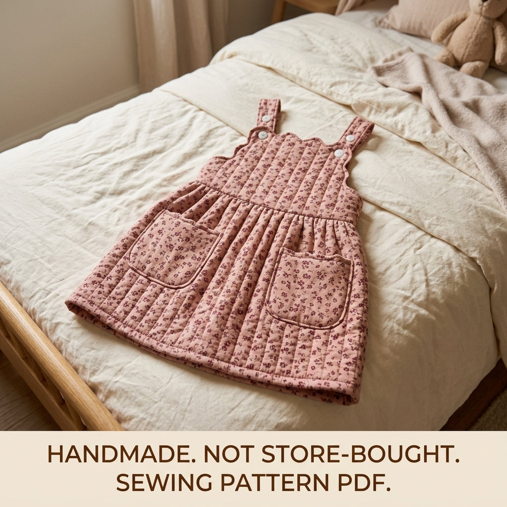 Children's Quilted Pinafore Dress Sewing Pattern PDF – Girls' Pinafore with Scalloped Bib