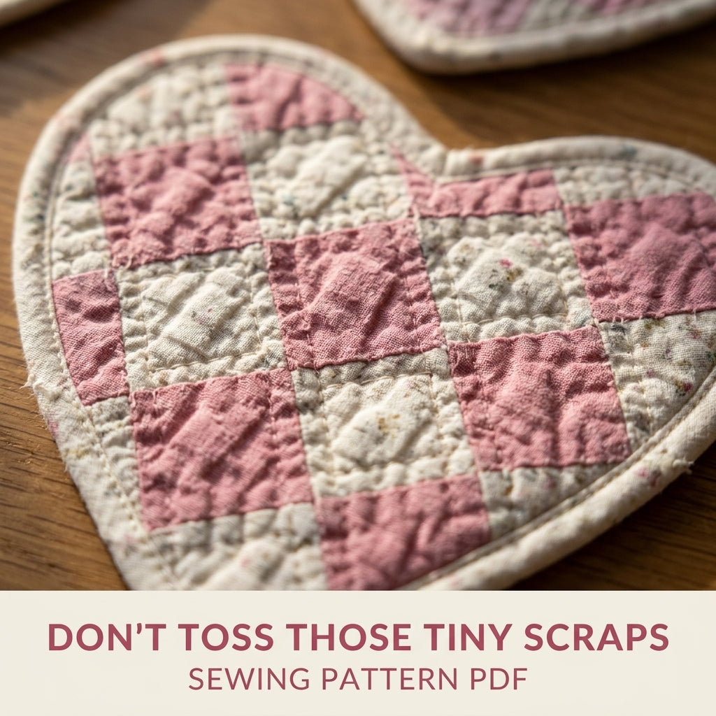 Patchwork Heart Coasters Sewing Pattern PDF – Quilted Heart Mug Rugs from Scraps